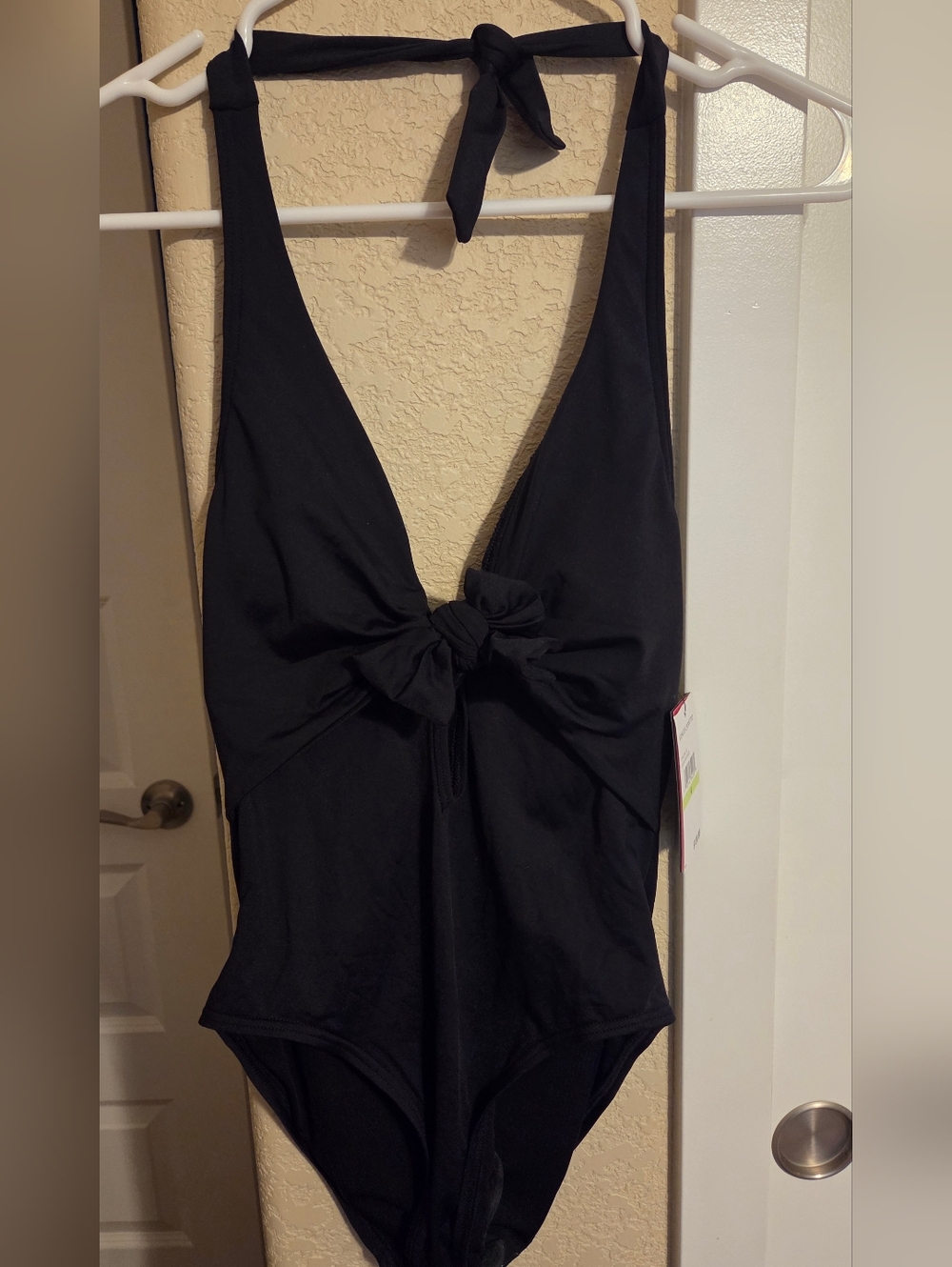 Vince Camuto Black Halter One-Piece with Front Knot